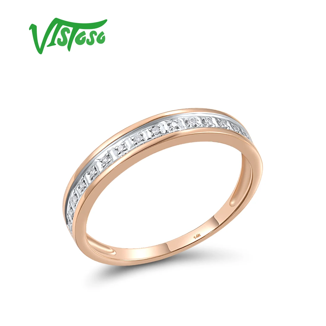 

VISTOSO Genuine 14K 585 Rose Gold Ring For Women Sparkling Diamonds Wedding Engagement Band Gifts Stackable Elegant Fine Jewelry