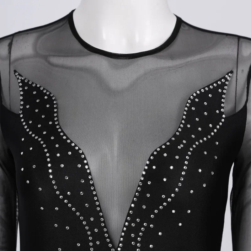 RT01 #   S-XL женское блестящее платье для фигурного катания со стразами, прозрачное сетчатое лоскутное трико с длинными рукавами и рюшами, юбкой Dancew & Gf