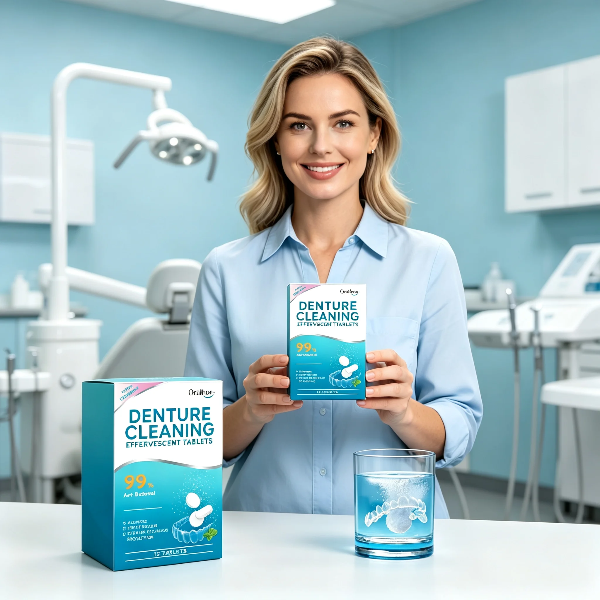 Oralhoe Denture Cleaning Effervescent Tablets Deep Clean Remove Stains Plaque Fresh Breath Fast Dissolve Retainer Cleaner 12PCS