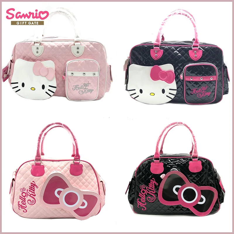 Sanrio Y2k bolso de mano de alta capacidad, bandolera Kawaii Hello Kitty con dibujos animados de Pu, superficie brillante, bolsas de viaje de moda para niñas, juguetes de regalo