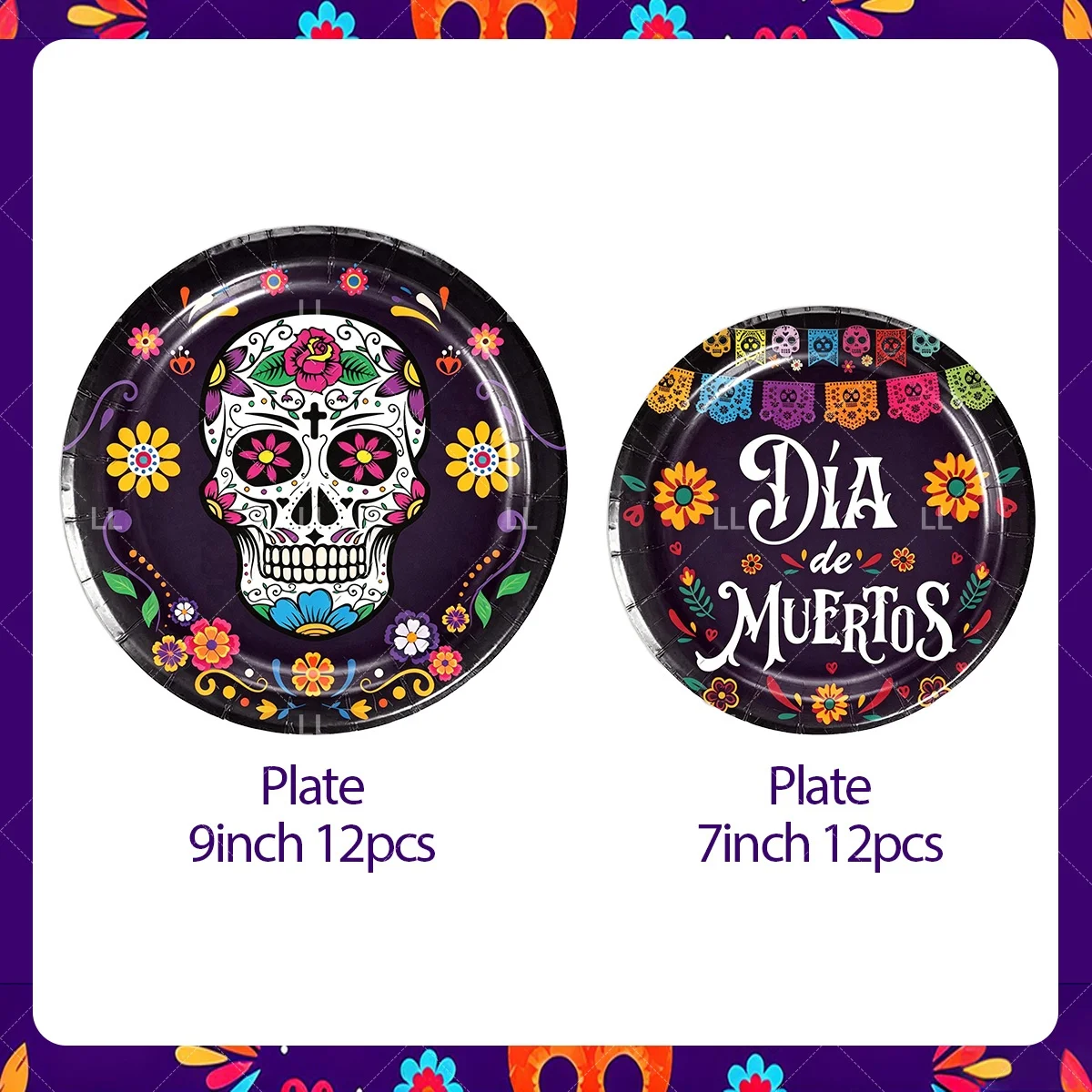 Day of the Dead Party Decoration Mexican Skull Flowers Cactus Candle Backdrop Plates Cups Napkin Tablecloth Supplies Photo Props view 3