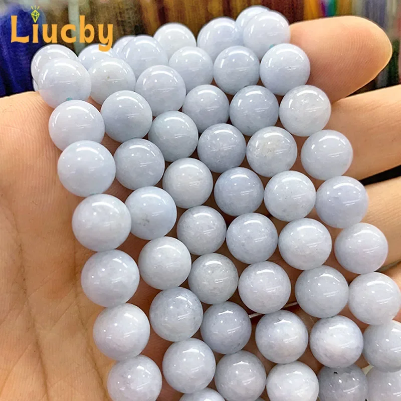 Natural Light Blue jade Stone Handmade Round Beads For Jewelry Making DIY decoration Bracelets Necklace 15\