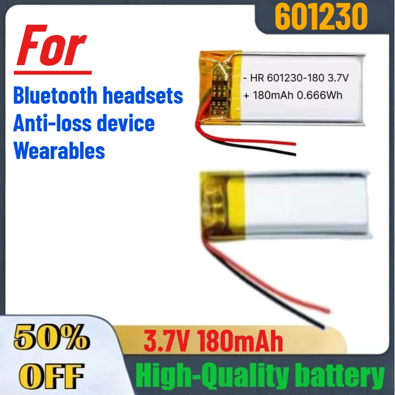 

3.7V 180mAh 601230 Lithium Battery for Bluetooth Headsets Anti-loss Device Wearables Accessories & Parts