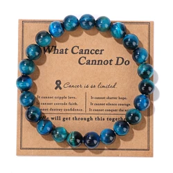 Blue Tiger Eye Beaded Bracelets For Women Men Cancer Prevention Red Ribbon Inspirational Gifts Natural Stone Crystal Bracelets
