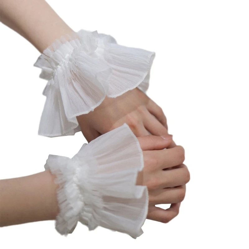 Women Wrist Cuffs Removable Lace Ruffled Wedding Supply Bride Dress False Sleeves Tulle Flared Sleeves Dropsale