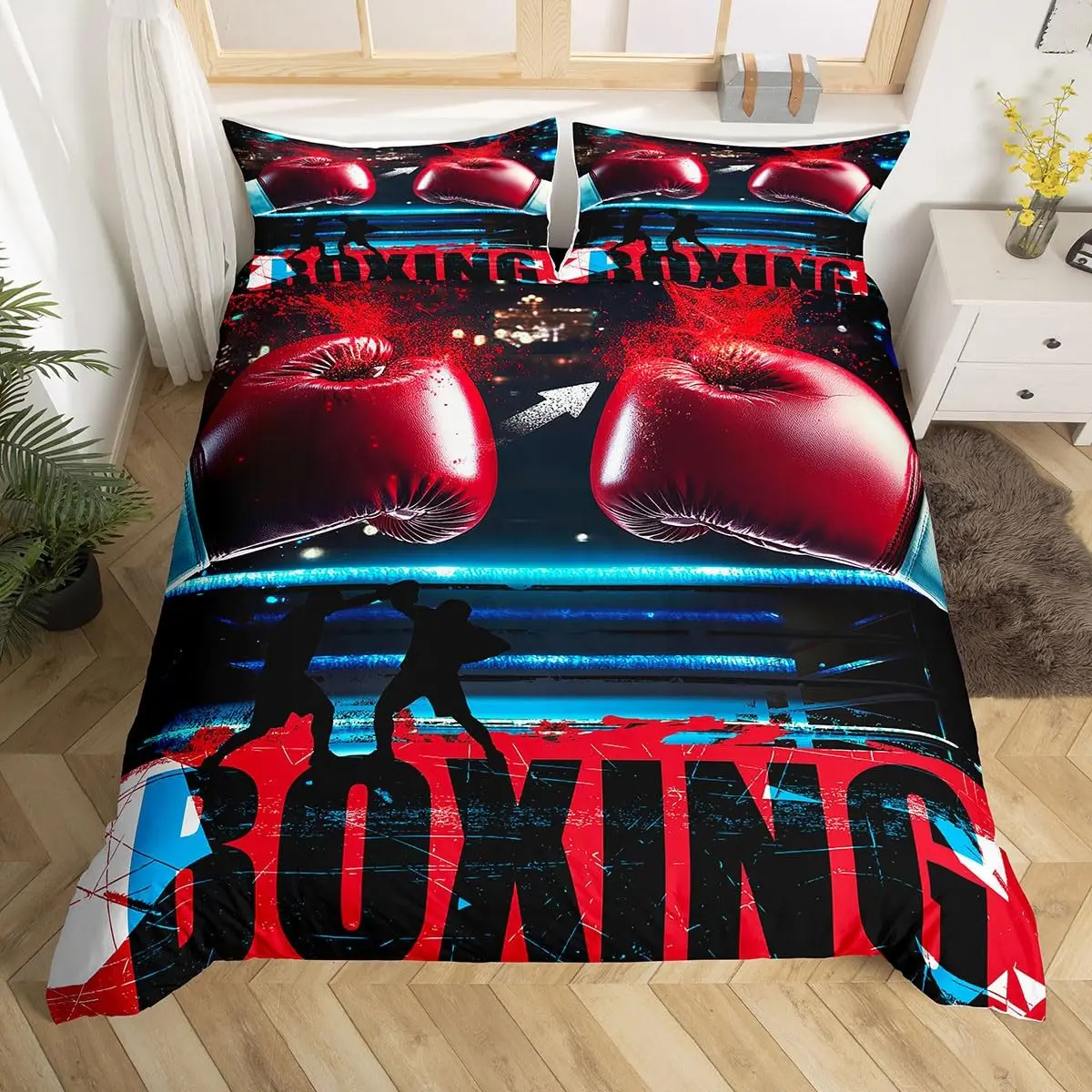 

Adult Boxing Duvet Cover Queen Size, Sports Theme Bedding Set Boxing Gloves Duvet Cover, Boxing Pattern Comforter Cover