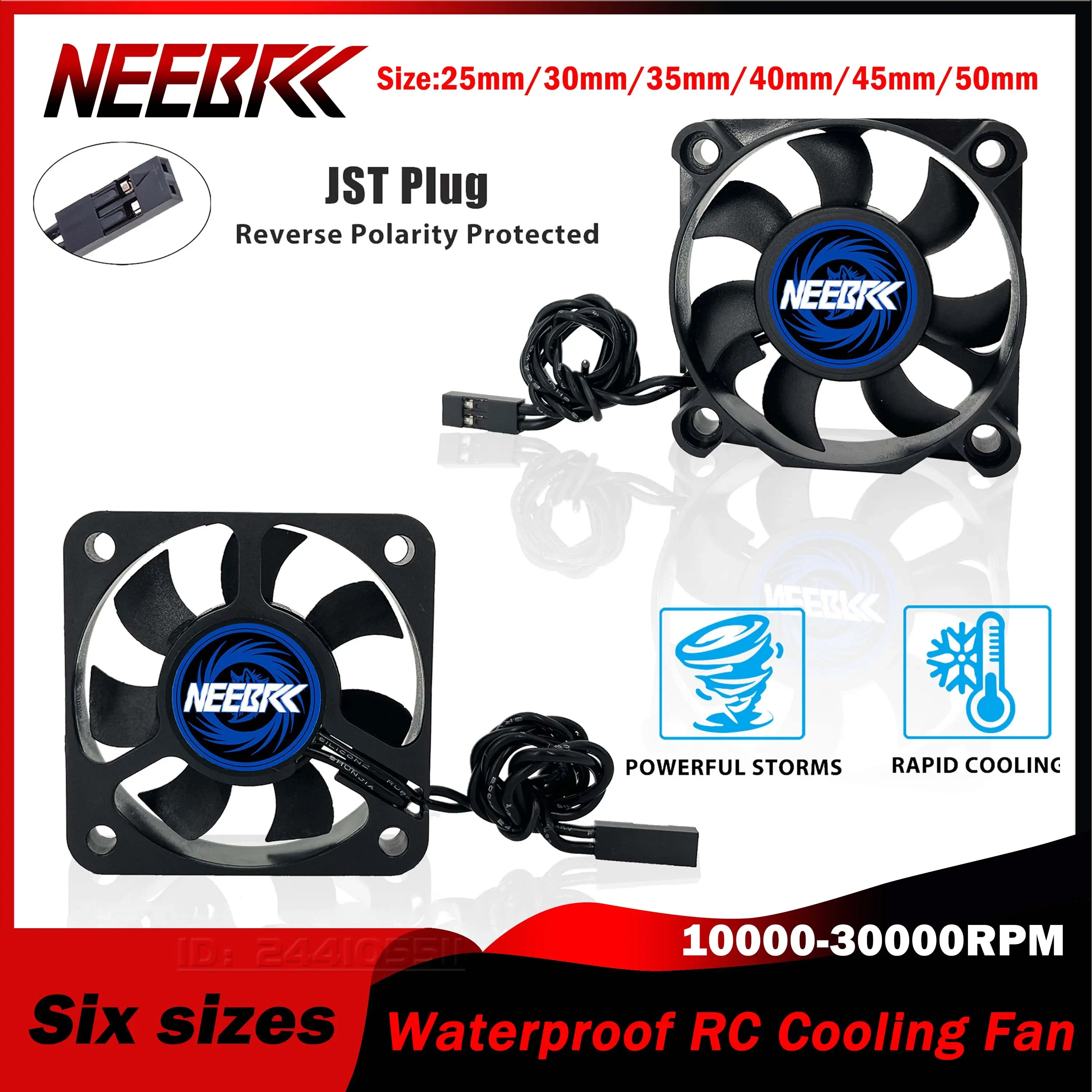 

25/30/35/40/45/50mm RC Cooling Fan 5V-12V DC 10000-30000RPM High Wind Heatsink Rapid JST Plug for 28/36/42mm Brushless Motor ESC