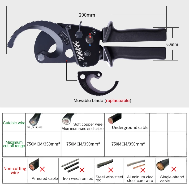 Heavy Duty Ratchet Cable Cutter 350M ㎡ Koper Aluminium Draad Snijden Tang Ratel Draad Snijden Schaar Reparatie Handgereedschap