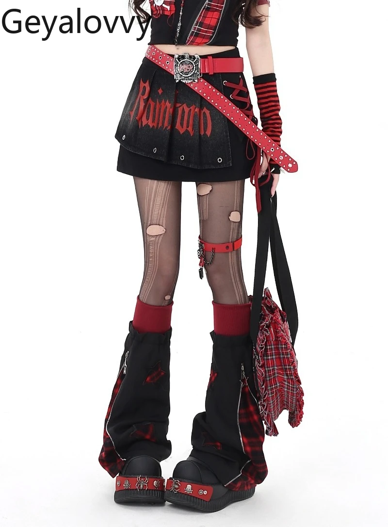 

Original Subculture Letter Design Sweet Girls High Waist Mini Skirt Niche Gothic Tie Slimming Short Denim Skirts for Women