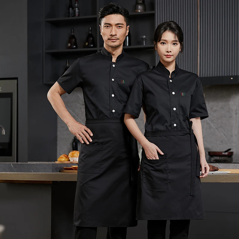 Uniforme de Chef de manga corta para hombre y mujer, camisa de cocinero para restaurante, Hotel, cocina, panadería, Unisex, camarero, maestro, Chef