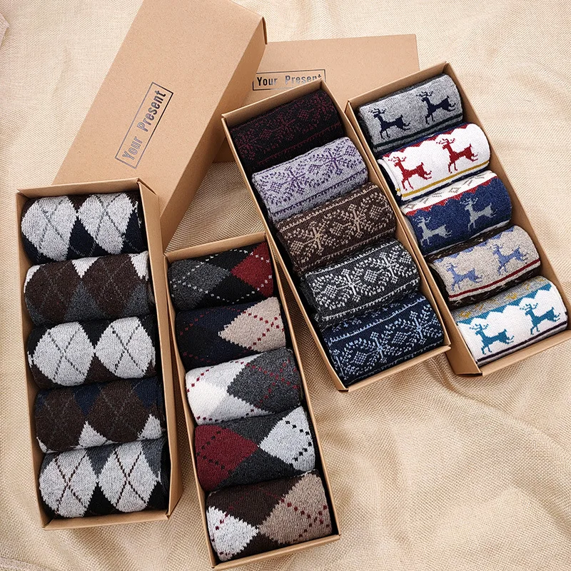 Box Gift Fashion High Quality 5 Pairs/lot Casual Cotton Male Boy Socks Business Keep Warm Men\'s Socks