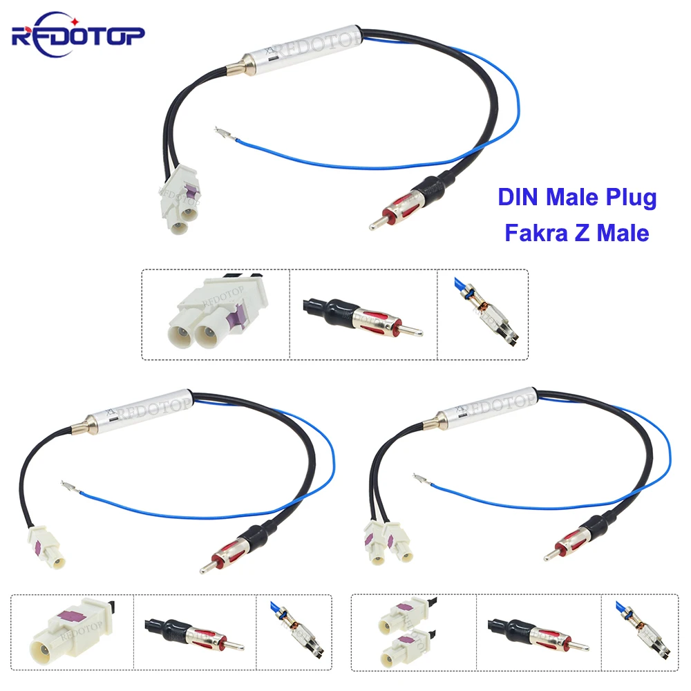 1Pc Car Radio Antenna AM/FM Audio Radio Signal Amplifier Fakra B Male to DIN Connector RF Radio Antenna Aerial Cable Around 45CM