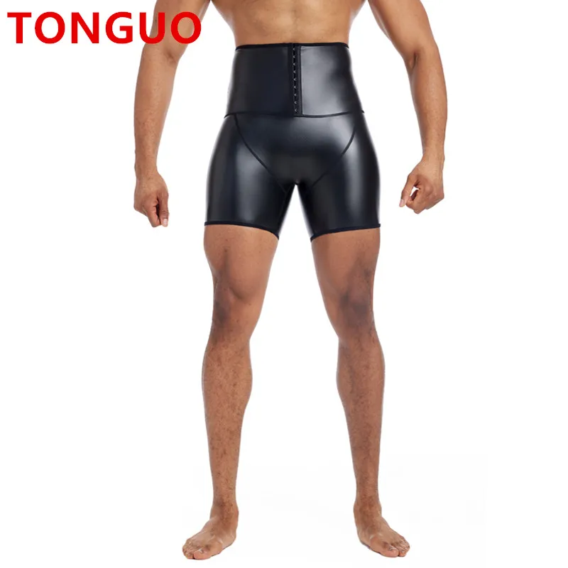 TONGGUO Men Running Shorts Faux Leather Sport Shorts Sportswear Gym Fitness Leather Pants Training Jogging Bottom Men's Leggings