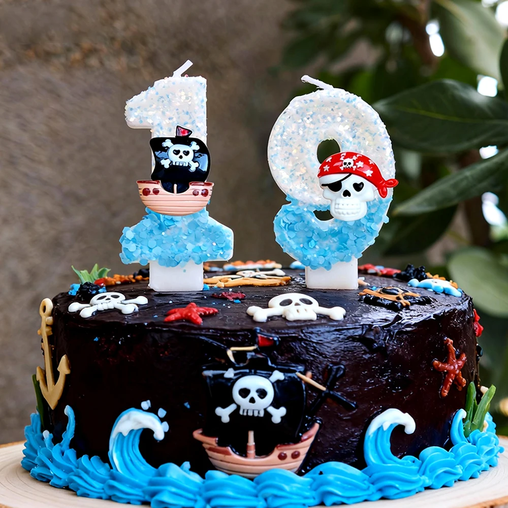 Piratenschädel-Kerze Nummer 0-9 Geburtstagstorten-Dekoration Piraten-Geburtstagsparty Tortendekoration Baby-Shower-Dekoration Geschenk
