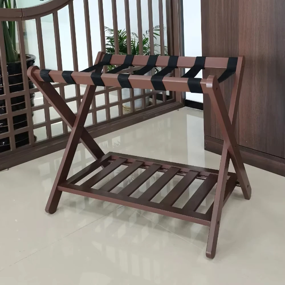 Foldable wooden luggage rack with shoe rack, portable suitcase rack, suitable for hotels, bedrooms, and cars