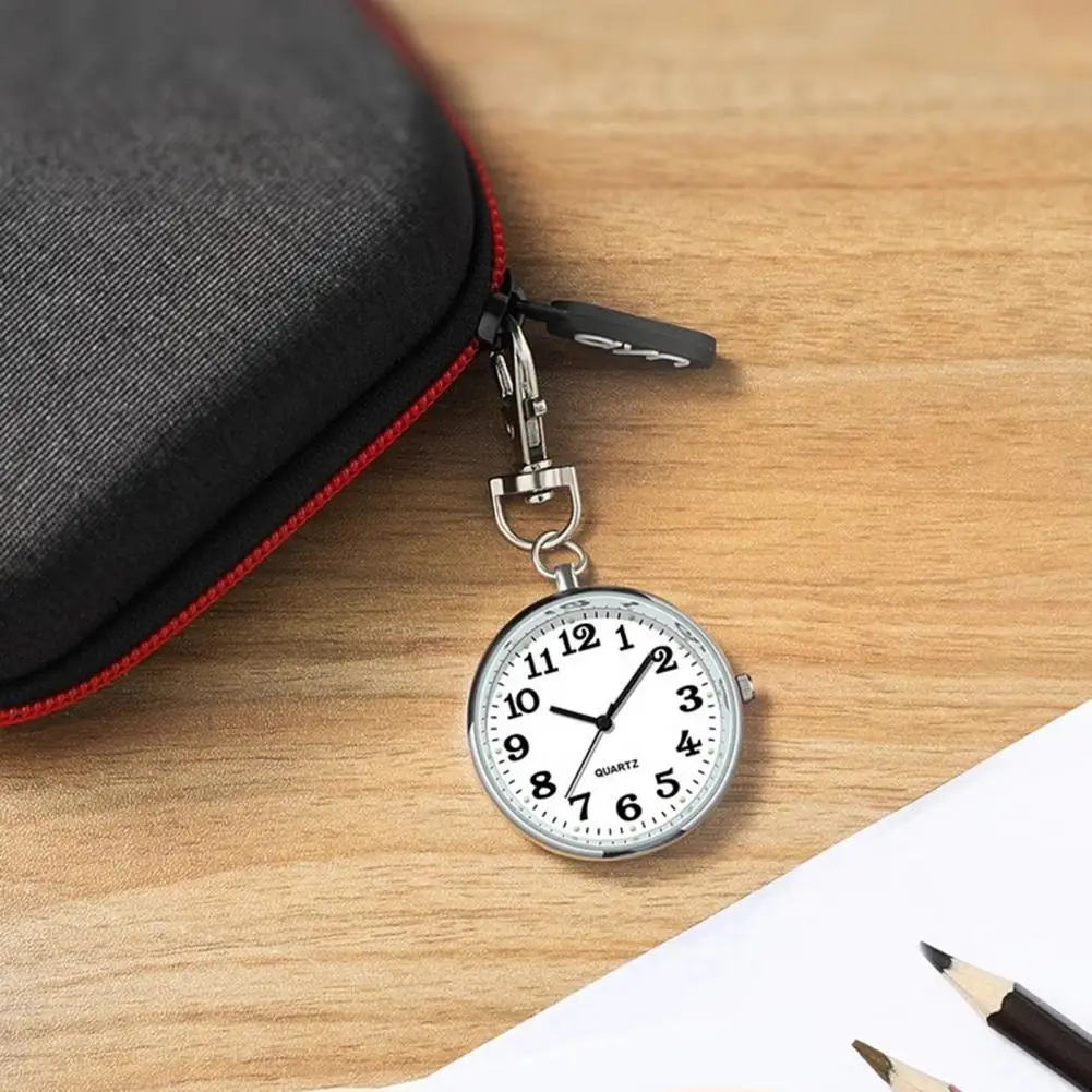 Quartz Pocket Watch Keychain Clock Circular Dial High Precision Quartz Movement Pointer Silent Watch Compact Hook Keyring Watch