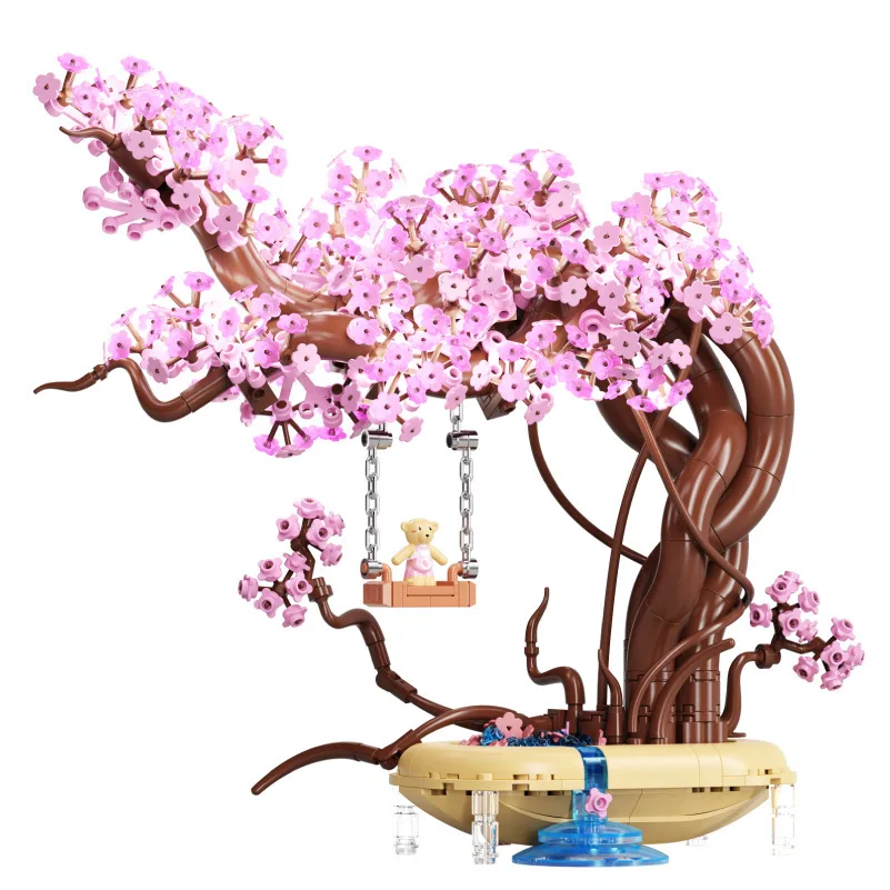 Mini Romatic Tree House Swing Building Brick para crianças, brinquedos de montagem para meninos e meninas, ideias DIY Sakura Blossom, Natal