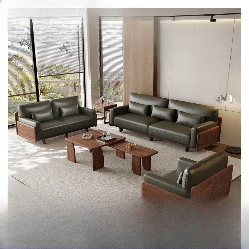 

Black walnut all-solid wood sofa modern home living room small apartment simple retro light luxury sofa