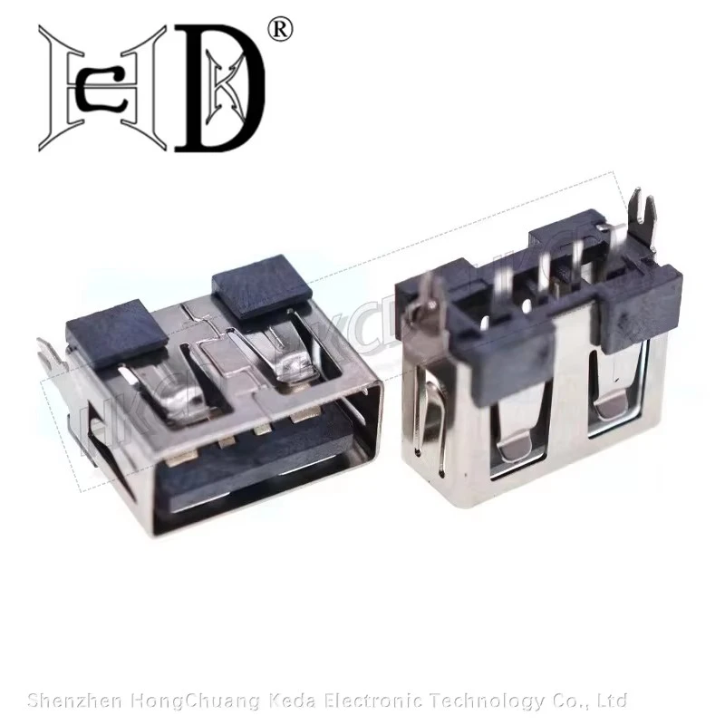 10pcs USB 2.0 Type A Female Jack Socket 4 Pin Vertical DIP Through Hole Black PCB Mount USB Charging Data Port Connector