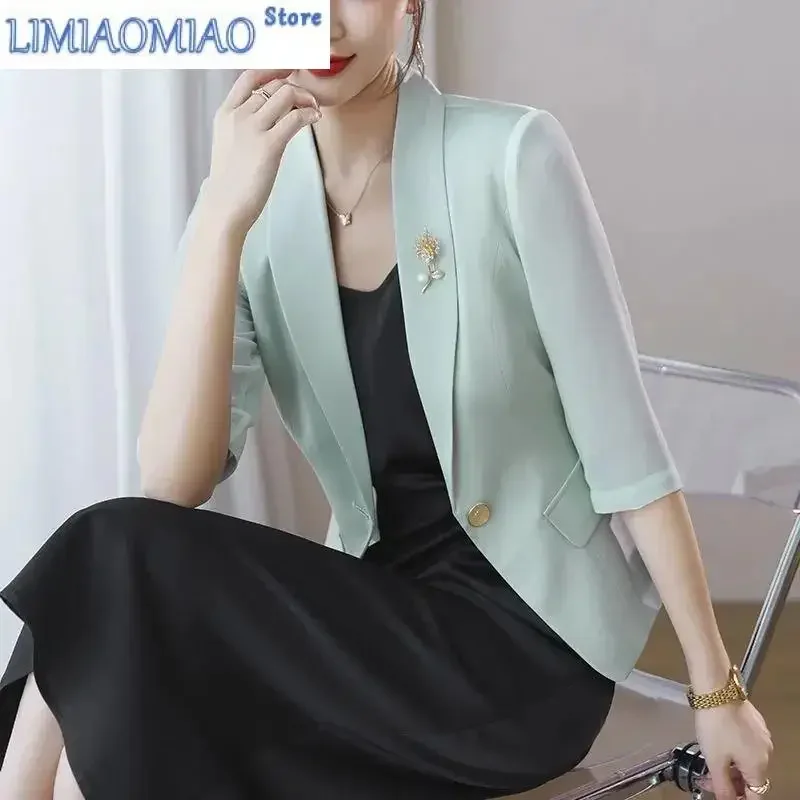 Women Suit Coat Spring Autumn Short Korean Version Chiffon Ladies Outerwear Temperament Elegant Fashion Lady Blazer Jacket