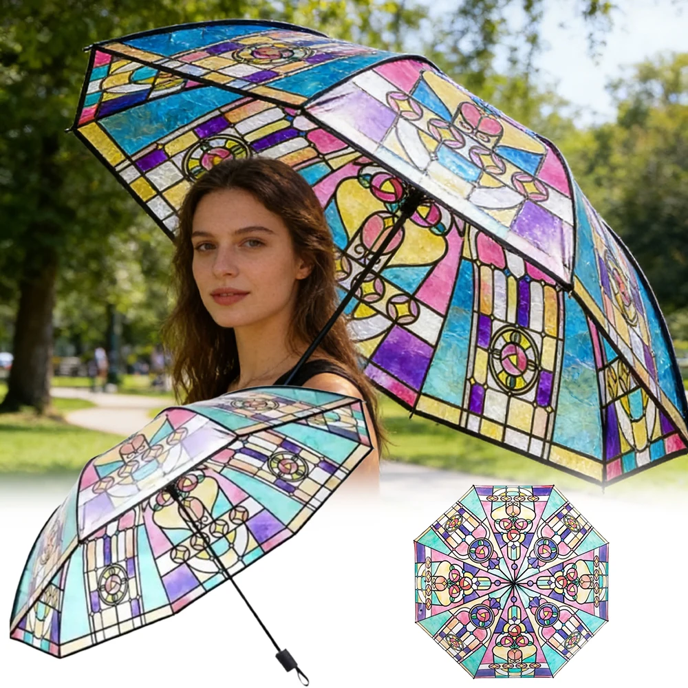 

Fold Automatic Clear Umbrella High Class Transparent Rain Umbrella Cathedral Glass Design Window Look Premium Adult