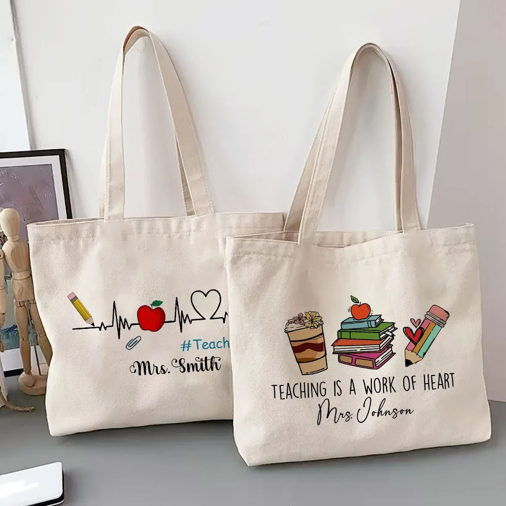 Borsa Tote personalizzata borsa a tracolla in tela con nome personalizzato borsa per la spesa per la vita dell'insegnante borse da viaggio femminili miglior regalo per gli insegnanti