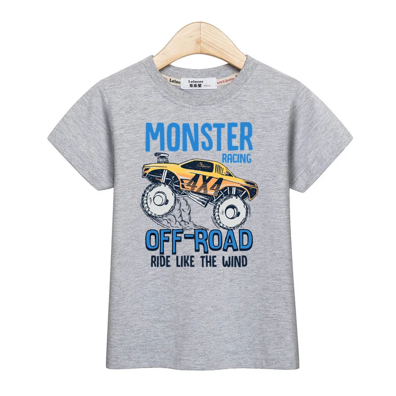 3-13T Summer Monster Truck T-shirt Baby Boys Cartoon Shirt Children Short Sleeved Cotton Tops Tees
