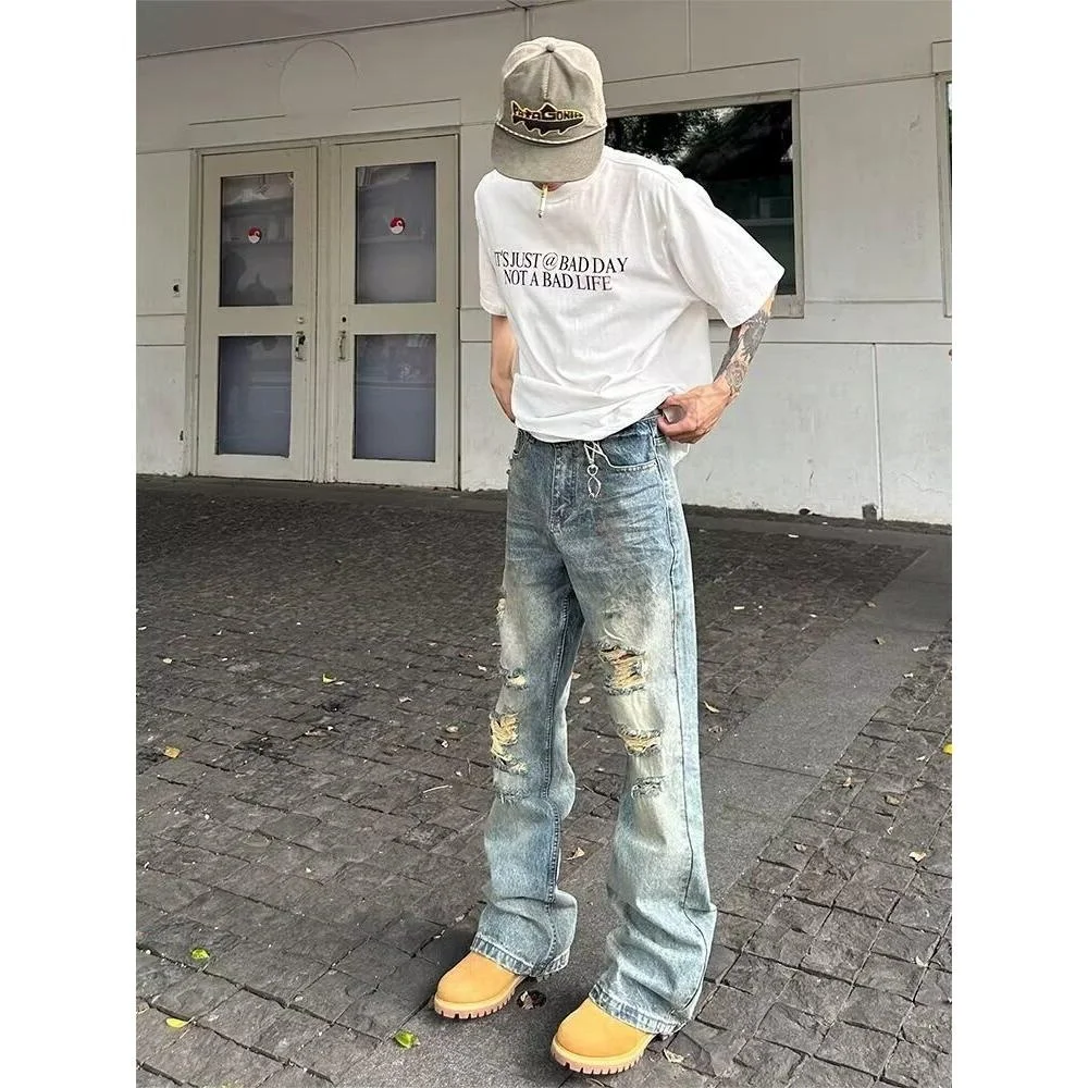 

Vintage Ripped Straight Leg Men's Jeans Super Slim Fit Cotton Polyester Blend Winter Casual Wear Anti-Stain Durable Jeans