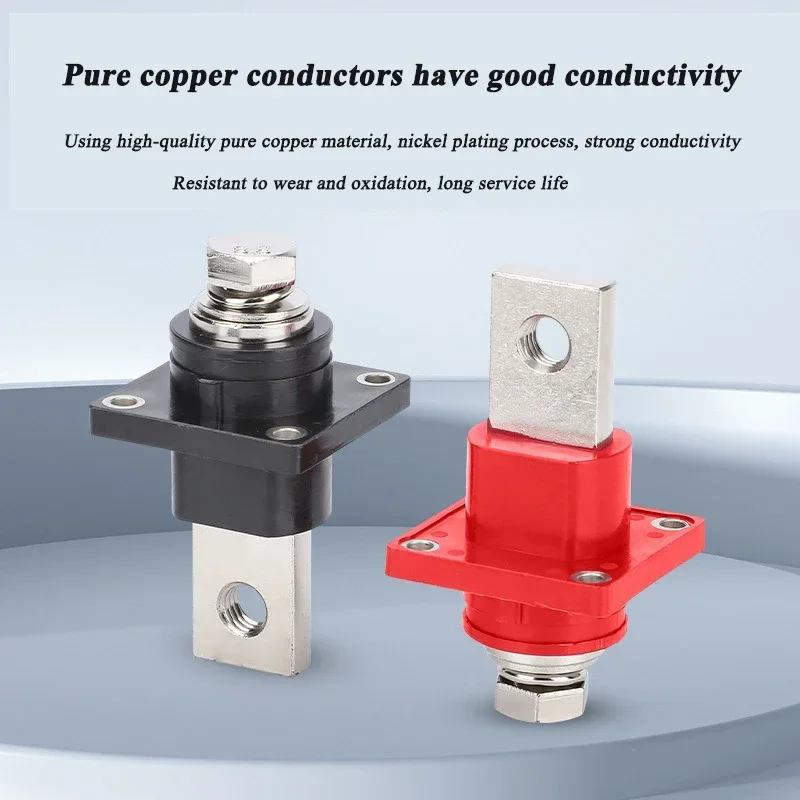 200A Square Lithium Battery Terminal Block High Current Copper Red Black Terminals Through Wall Type Energy Storage Connector