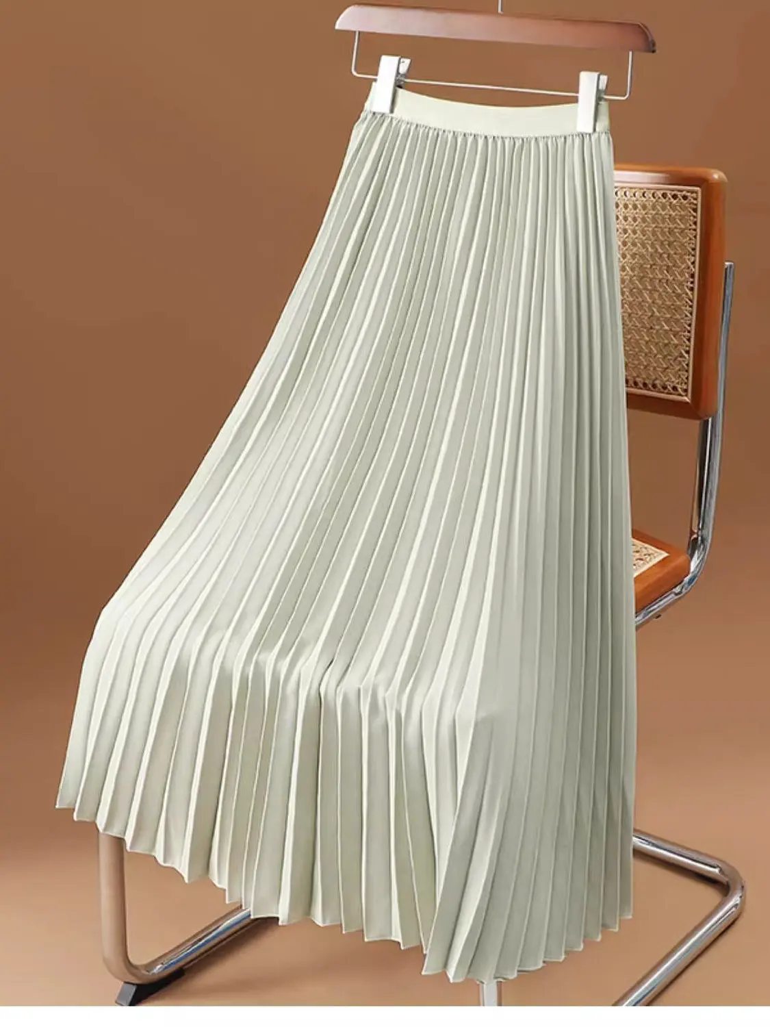 Gonna longuette a trapezio a vita alta per donna Primavera Estate Nuova gonna a pieghe in misto fibra di poliestere snellente con taglio dritto