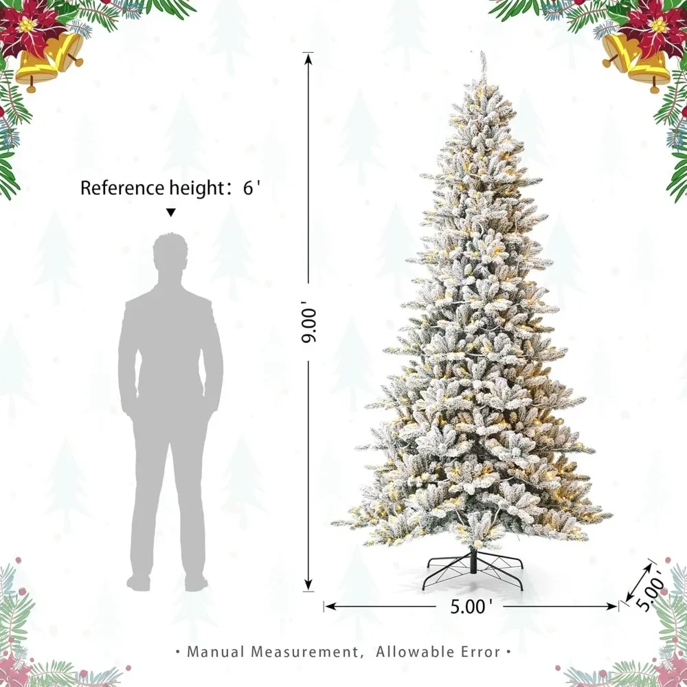 9ft Artificial Christmas Tree, with 650 Warm White Lights, W/Easy Assembly Metal Stand, Full Size Large Christmas Trees