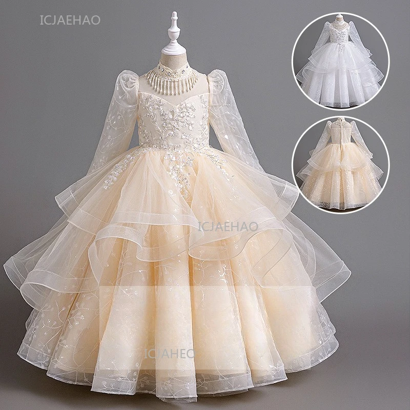Girls Birthday Party Princess Dress Host Performance Gown Children Flower Girl Wedding Pageant Formal Evening Dresses for Kids
