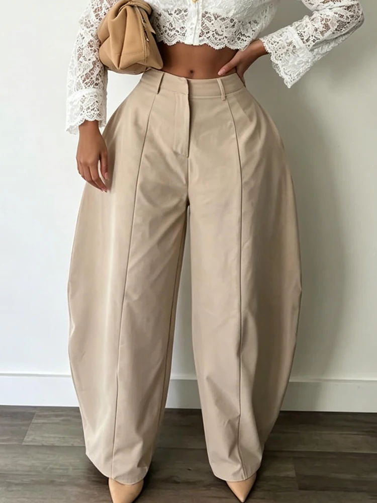 Damen High-Waist Barrel Wide Leg Hose mit Frontnaht, gerade geschnittene, geschwungene Baggy-Hose, lässige Oversize Loose Balloon Hose