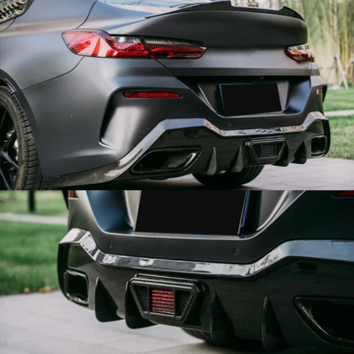 Magickit for BMW 8 Series G16 M850i M Sport 2018-2023 Rear Bumper Diffuser Lip Glossly Black Rear Diffuser Lip