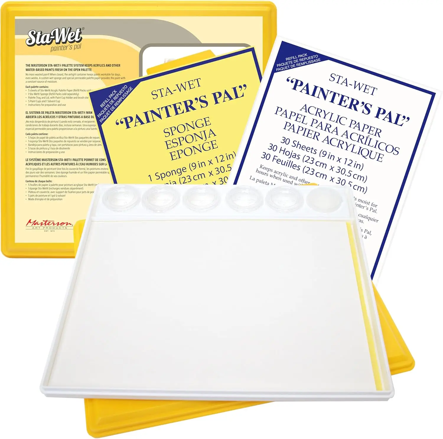 

Sta-Wet Painters Pal Bundled Set, 9in x 12in Airtight Wet Painting Palette, with 30 Acrylic Paper Refill Sheets and 1 Sp