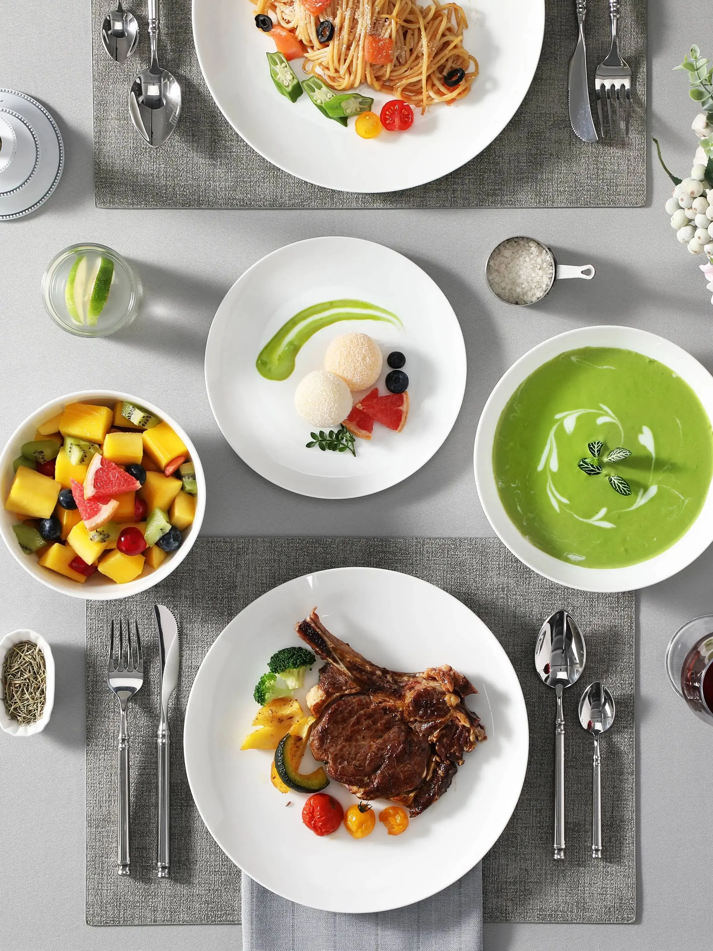 MALACASA 16/32-PCS Nordic Europese Gouden Rand Wit Bone China Servies Set met Kom, Diner & Dessert & Soepbord Set voor 4 - afbeelding 2
