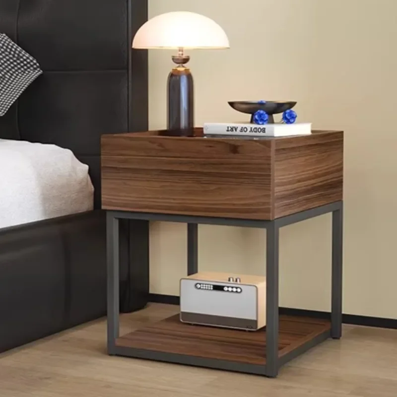 Modern Narrow Gap Nightstand - Eco Wood Panel,Double Tier Storage Wrapped Surface Space-Saving Side Table for Bedroom Home Dec