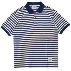 230G Sqm 100% Cotton Summer Men's Polo Shirts Short Sleeve Navy Style Blue Striped TeeS Vintage Loose Casual Basic Pullover Tops