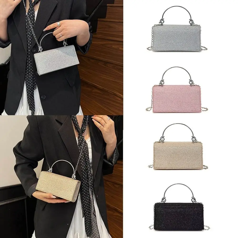 Elegante pochette da donna Borsa da banchetto da sera con manico superiore in metallo alla moda con borsa a tracolla lucida a catena per festa di nozze