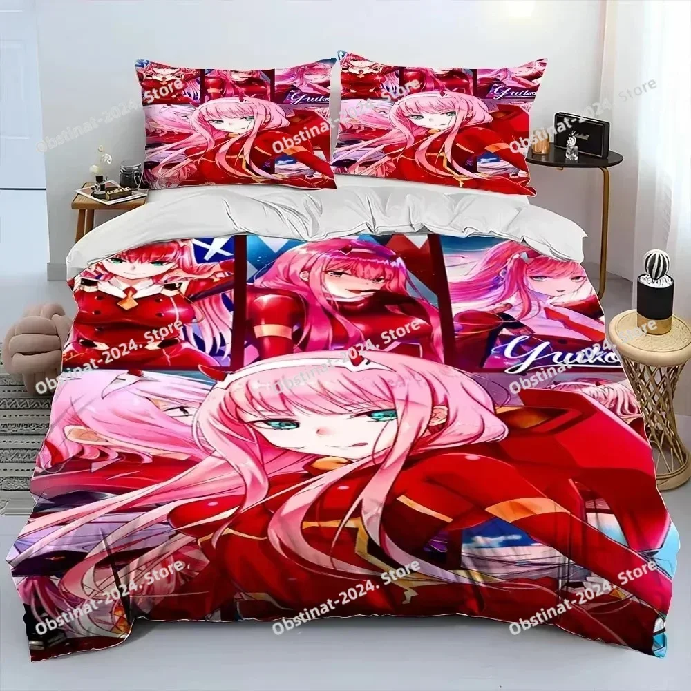 Zero Two DARLING In The FRANXX Anime Printed Bed Set Duvet Cover Pillowcase Bedding Set Bed Linen Sheet Quilt Cover Full Size