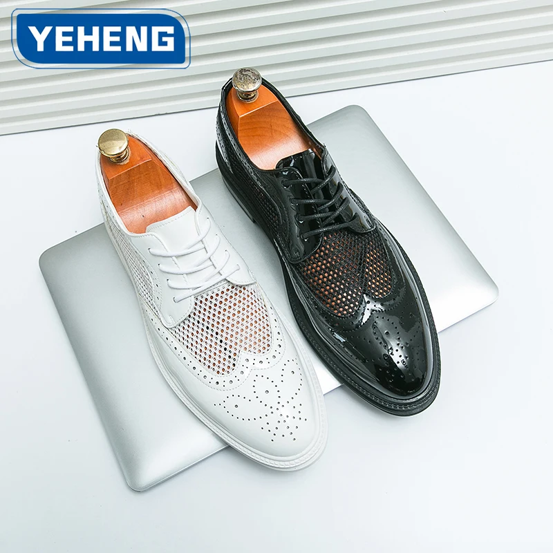 

Классические мужские белые деловые модельные туфли, летние туфли-броги с вырезами, осенние туфли с низким берцем, мужские свадебные туфли в социальном стиле, мужские туфли