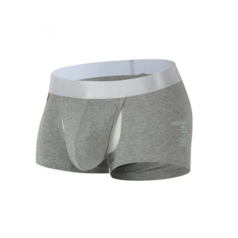 Sexy Men Boxy Underwear Youth Mid-rise U Convex Pouch Boxer Shorts Cotton Breath Mesh Crotch Trunk Penis Bulge Separation Pantie