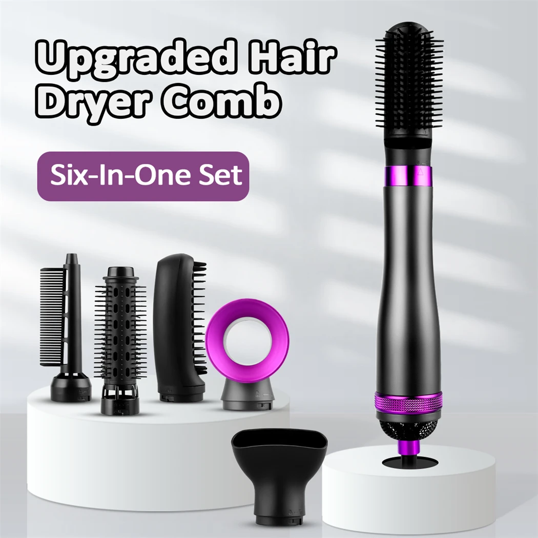 CkeyiN 6 in 1 950W Hair Dryer Brush Electric Hot Air Comb For Curling And Straightening Hair Curling Iron Hair Straightener