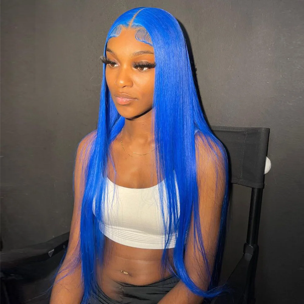 باروكة من شعر طبيعي أزرق كحلي 13x4 باروكات أمامية من الدانتيل للنساء شعر برازيلي مستقيم 613 باروكة أمامية من الدانتيل الملون شعر بشري #4