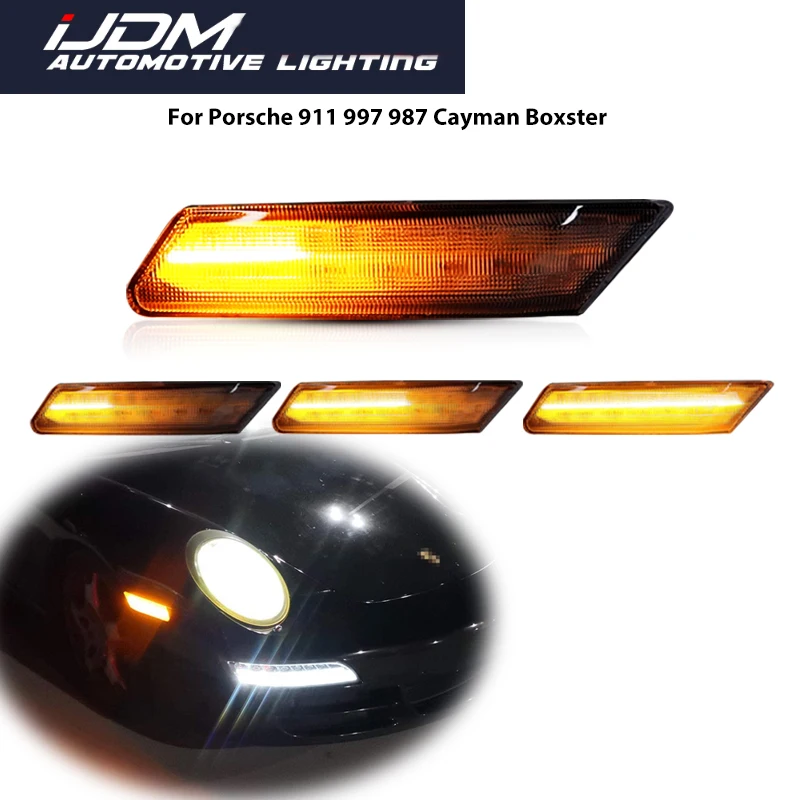 For Porsche 911 Carrera S,Targa 4S,Carrera 4 GTS,Boxster,Cayman Sequential Amber LED Front Bumper Side Marker Turn Signal Lights