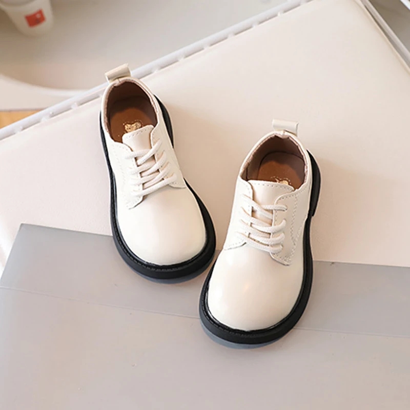 Children Leather Shoes for Boys Girls Thick Sole Lace-up Kids School Leather Shoes for Wedding Party Show British Style Black