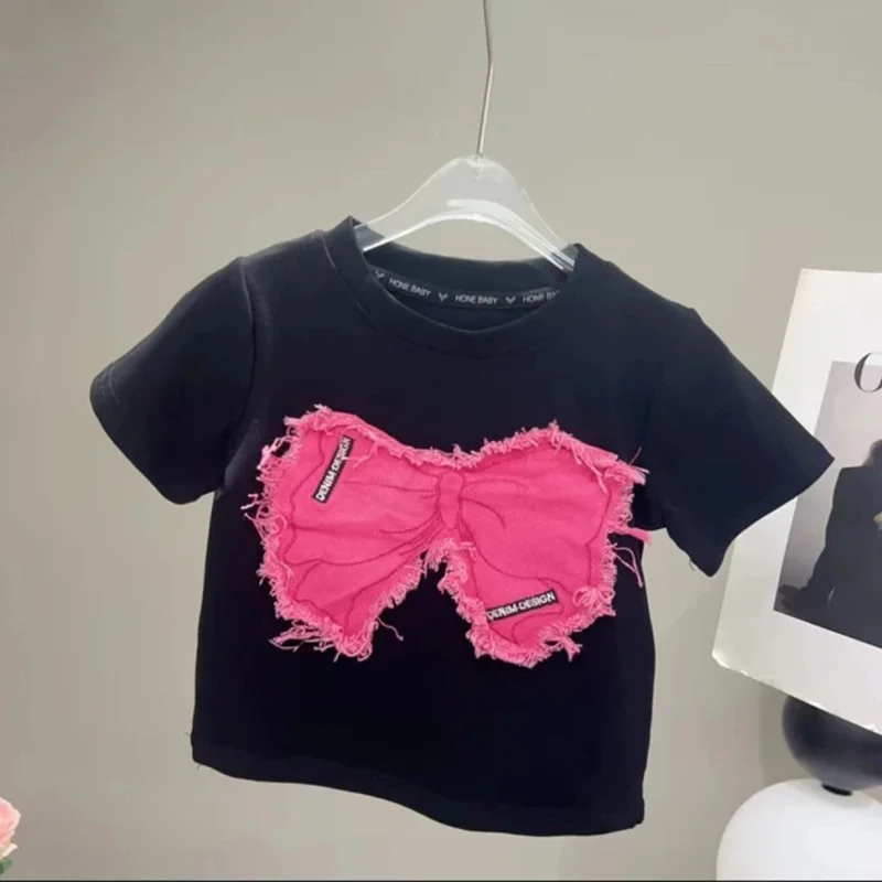 Girls T-shirt Summer Girls T-shirt New Children's Baby Cute Bow Short-sleeved Top Little Girl Cotton Bottoming Shirt