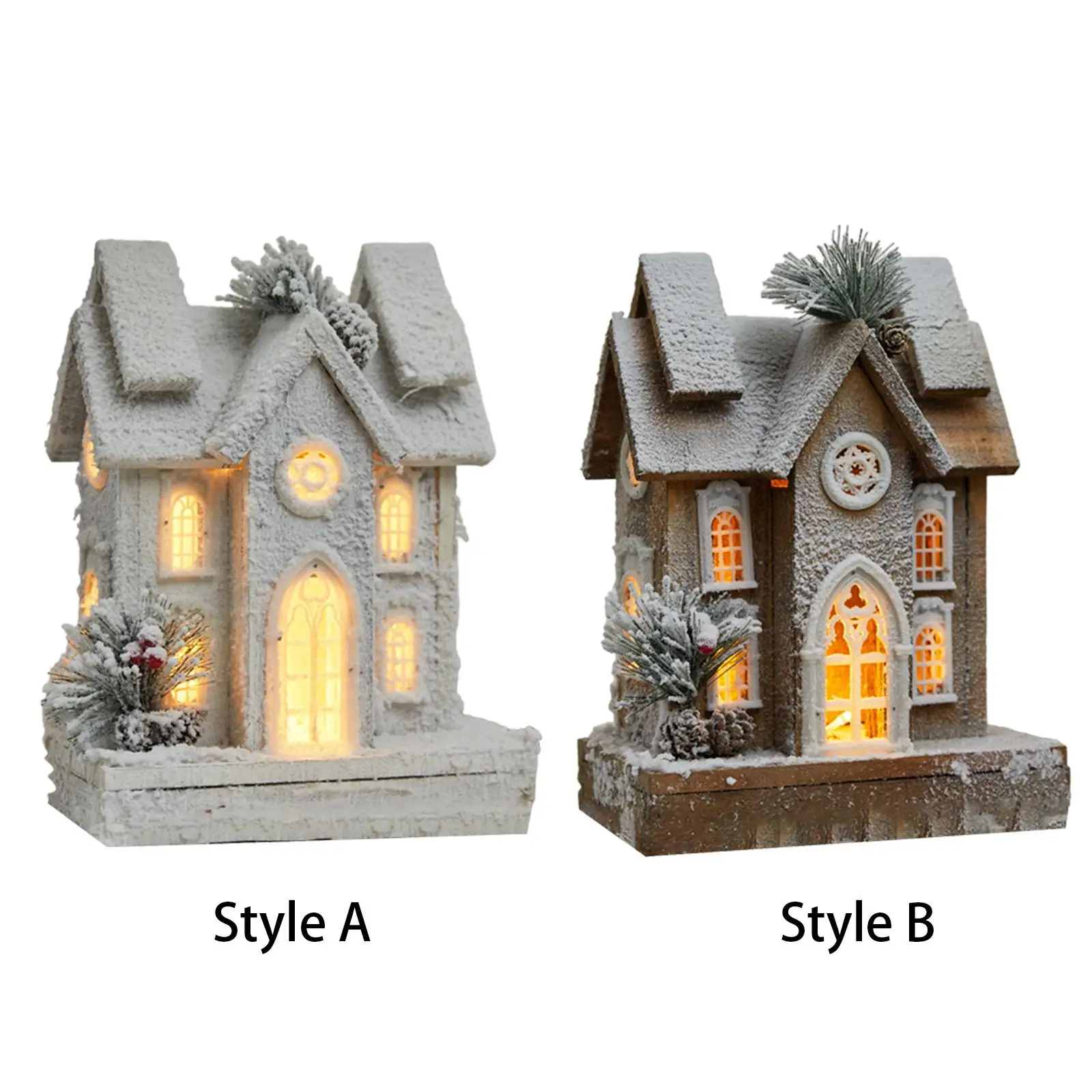 Wooden Christmas Snow House Model with Light 9.4x5x12.2inch for Shop Window