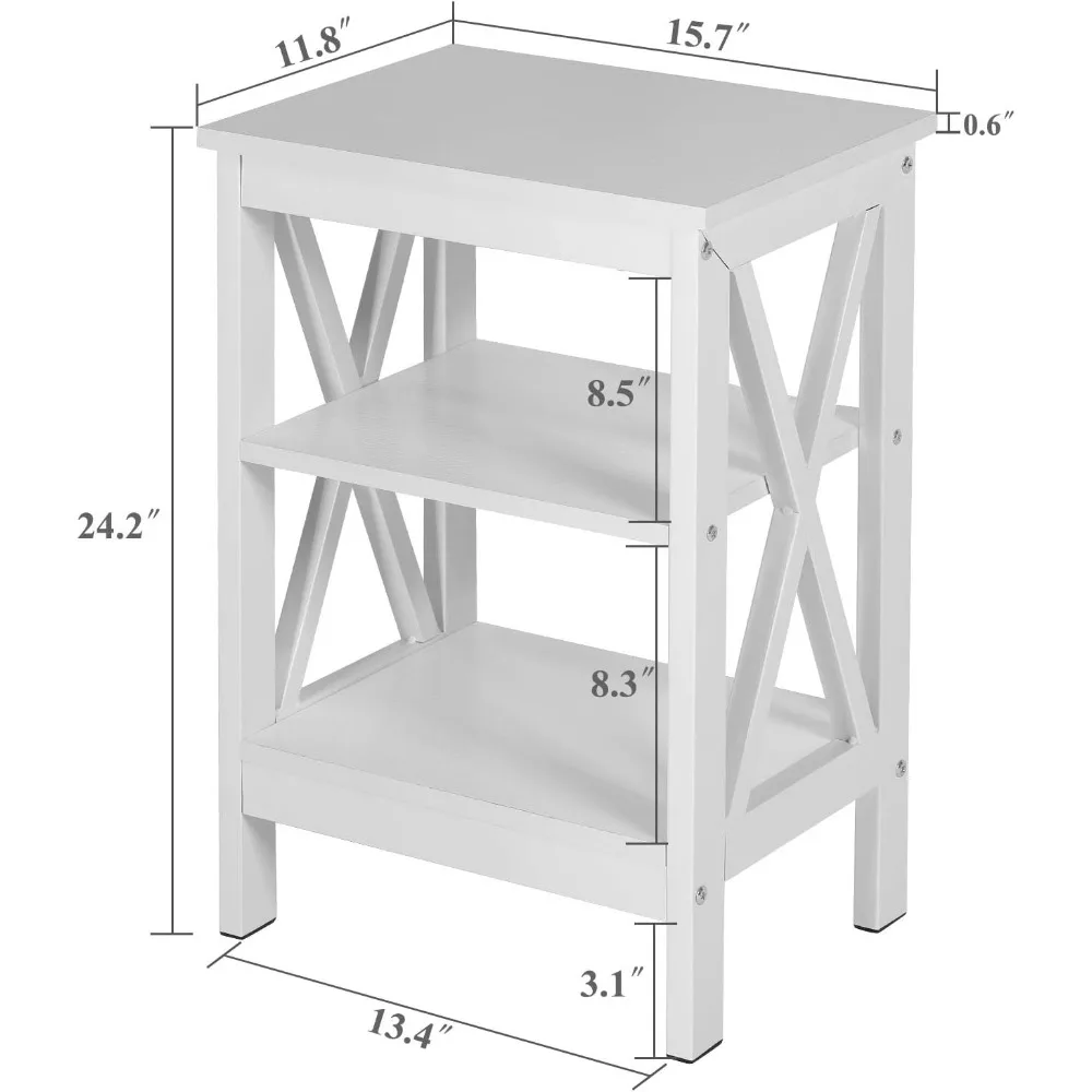 طاولات ليلية حديثة مع رف تخزين، مجموعة من طاولتين بيضاء لغرفة النوم وغرفة المعيشة