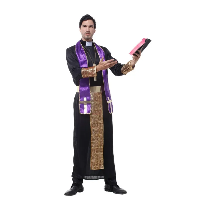 Medieval Cosplay Halloween Costumes for Men Adult Priest dress Missionary Costume Male God Father Jesus Christian